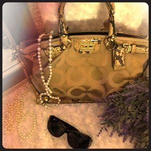 Coach signature satchel with snakeskin trim